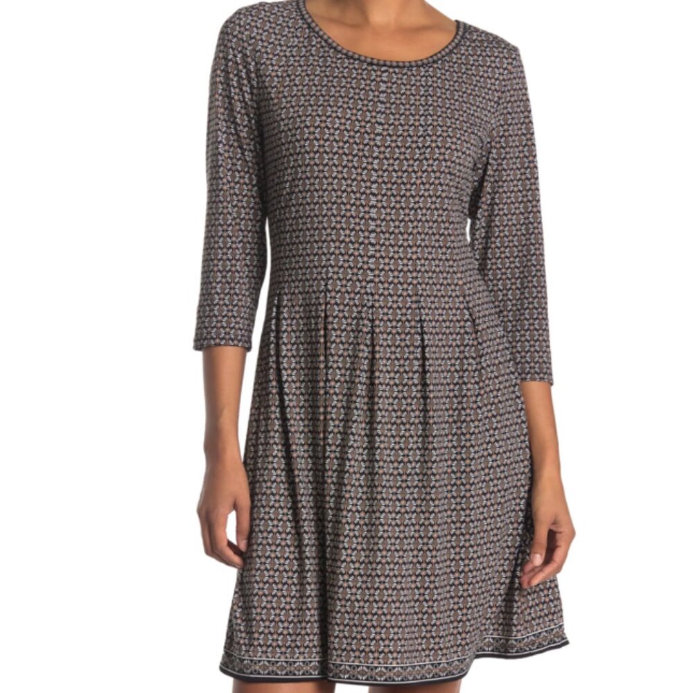 Max STUDIO Printed 3/4 Length Sleeve Fit & Flare Dress NEW WITH TAGS